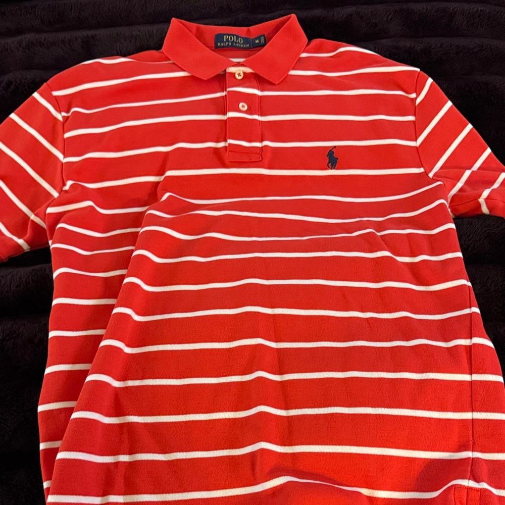 Polo by Ralph Lauren Men's Red and White Striped Polo Shirt